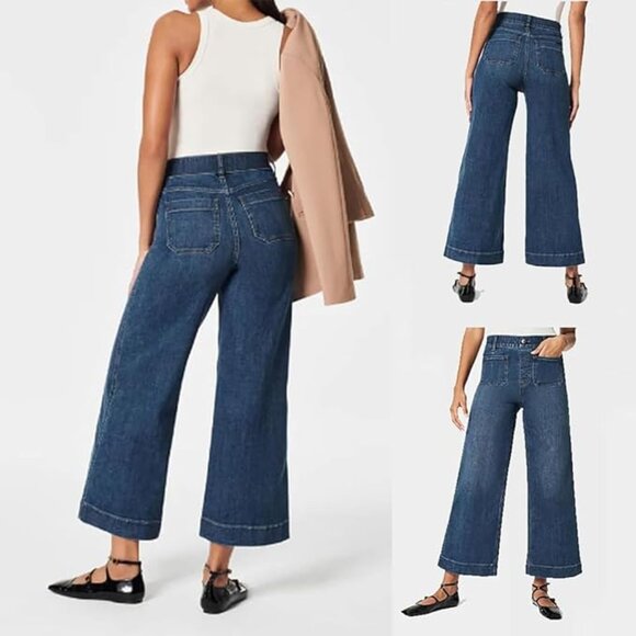 Oprah's Favorite Women's High Waisted Tummy Control Sailor Wide Leg Trouser Crop - Picture 1 of 6